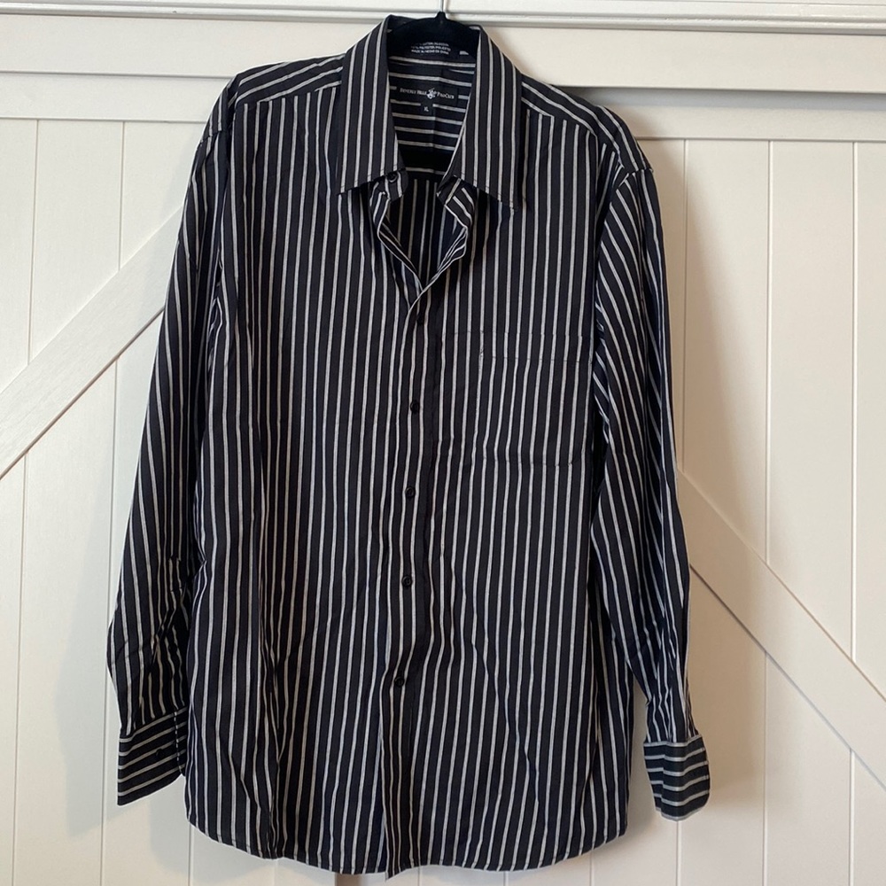 Polo Club Black & White Stripe Long Sleeve Dress Shirt